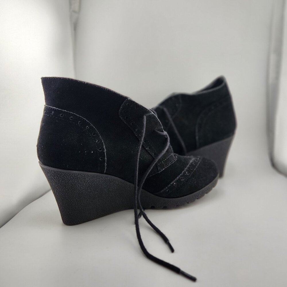 Mia Black Suede Booties Raphaella Leather Lace-Up Boots Size 9